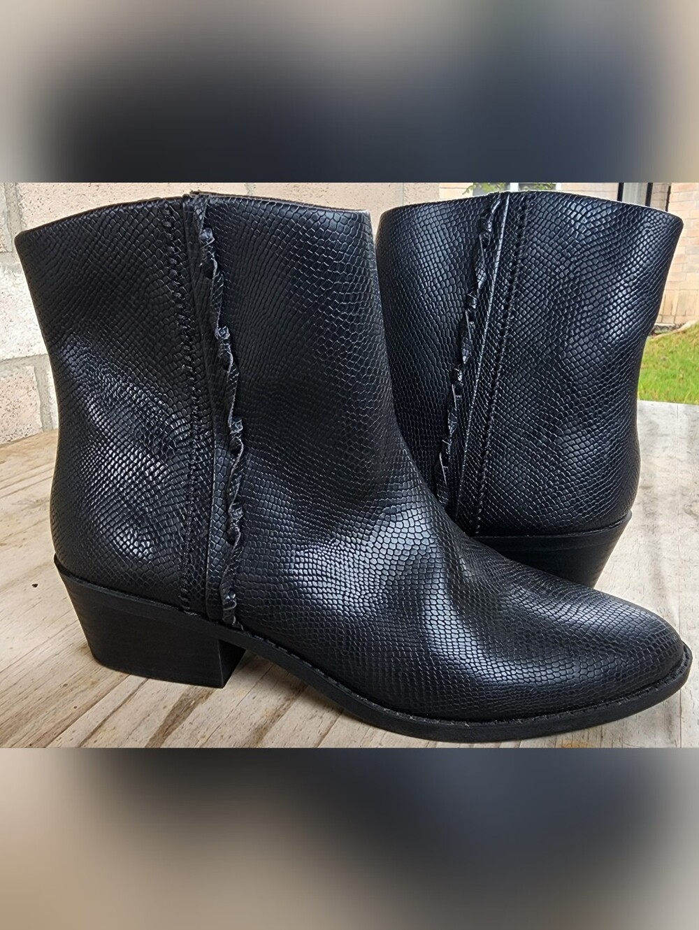 Lucky Brand Black Textured Leather Ankle Booties